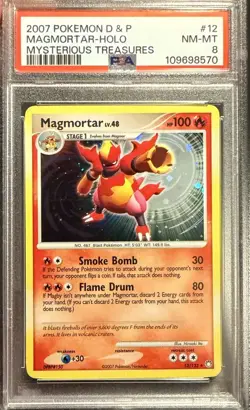2007 POKEMON DIAMOND & PEARL MYSTERIOUS TREASURES #12 MAGMORTAR-HOLO PSA 8 NM-MT - Image 1