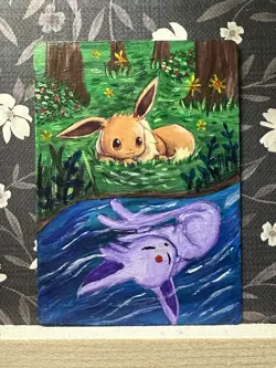 Hand Painted Acrylic Pokemon Eevee Altered Card - Image 1