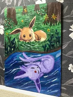 Hand Painted Acrylic Pokemon Eevee Altered Card - Image 2