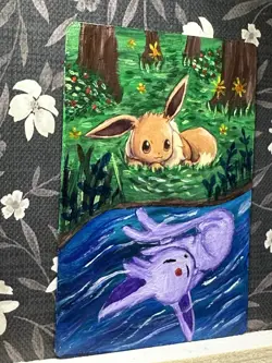 Hand Painted Acrylic Pokemon Eevee Altered Card - Image 3