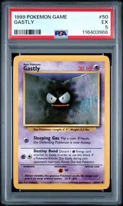 1999 POKEMON BASE SET UNLIMITED #50 GASTLY PSA 5 - Image 1