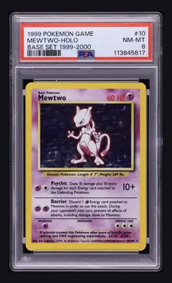 1999-2000 Pokemon Base Set Holo Mewtwo #10 PSA 8 NM-MT - Image 1