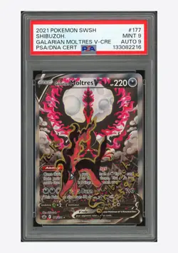 Pokemon PSA 9 AUTO 9 Galarian Moltres V FA Shibuzoh 2021 177/198 CRE ENG - Image 1