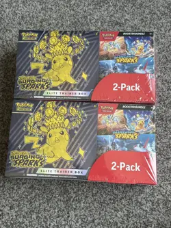 (2 BOXES) Pokemon Surging Sparks ETB + Booster Bundle Costco 2-pack - SEALED! - Image 1
