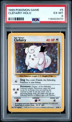 1999 POKEMON BASE SET UNLIMITED #5 CLEFAIRY-HOLO PSA 6 - Image 1