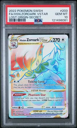 2022 POKEMON SWORD & SHIELD LOST ORIGIN FULL ART/HISUIAN ZOROARK VSTAR PSA 10 - Image 1