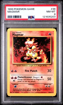 1999 POKEMON BASE SET UNLIMITED #36 MAGMAR PSA 8 - Image 1