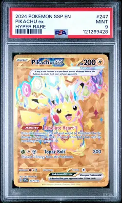 2024 POKEMON SSP EN-SURGING SPARKS HYPER RARE #247 PIKACHU EX PSA 9 - Image 1