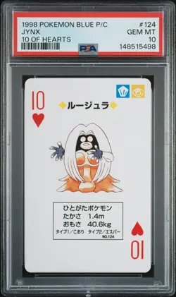 1998 POKEMON BLUE VERSION PLAYING CARDS 10 OF HEARTS #124 JYNX PSA 10 - Image 1