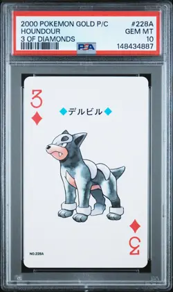 2000 POKEMON GOLD VERSION PLAYING CARDS 3 OF DIAMONDS #228A HOUNDOUR PSA 10 - Image 1
