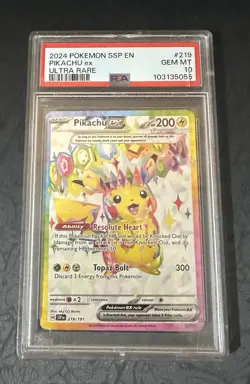 Pikachu EX Holo Ultra Rare Card 219/191 Surging Sparks PSA 10 English-Read Desc. - Image 1