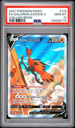 Galarian Zapdos v Alternate Full Art Holo Card 174/198 Chilling Reign PSA 10 - Image 1