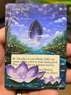 x1 Lotus Petal MTG Tempest Hand Painted Borderless Extended Full Altered Art 🐟 - Image 1
