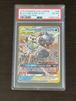 2019 Pokemon Sun & Moon Blastoise & Piplup GX PSA 6 EX-MT Cosmic Eclipse #38 - Image 1