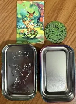 Pokemon TCG: Prismatic Evolutions Mini Tin(Leafeon & Eevee)EMPTY & Jumbo Coin - Image 3