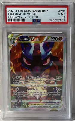 2023 POKEMON SWSH BSP #291 FA/LUCARIO VSTAR CROWN ZENITH ETB PSA MINT 9 - Image 1
