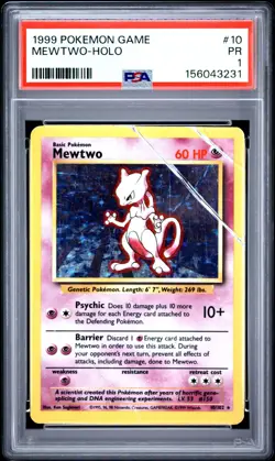 1999 POKEMON BASE SET UNLIMITED #10 MEWTWO-HOLO PSA 1 - Image 1