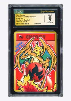 Pokemon CGC 9 AUTO 9 Fire Energy No Rarity Charizard Topaz 1996 Base Set JPN - Image 1