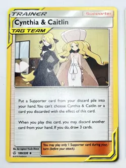 Cynthia & Caitlin Tag Team 189/236 Pokemon Card 2019 Cosmic Eclipse - Image 1