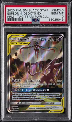 2020 POKEMON SM BLACK STAR PROMO #SM240 ESPEON & DEOXYS GX PSA 10 - Image 1