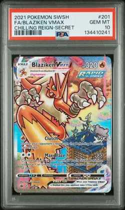 2021 Pokemon Chilling Reign Blaziken Vmax Full Art #201 PSA 10 Secret Alt Art - Image 1