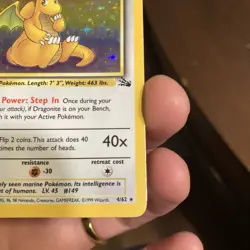 Pokemon Dragonite Fossil Holo Rare 4/62 Card Lot Wizards of the Coast 1999 - Image 5