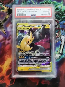 Pikachu & Zekrom GX 33/181 Sun & Moon Team Up Pokemon Card PSA 10 STOCK PHOTO - Image 1
