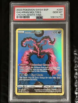 Pokemon Galarian Moltres Crown Zenith Tins Full Art Promo SWSH284 PSA 10 - Image 1