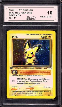 Pokemon 2000 Pichu 12/111 Holo 1st Edition Neo Genesis GEM MINT Mew 10 - Image 1
