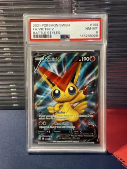 PSA 8 Victini V 144/163 Battle Styles Ultra Rare Pokemon Card - Image 1