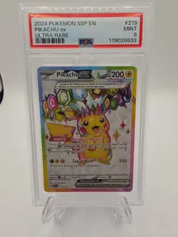 Pokemon 2024 SV Surging Sparks Pikachu EX #219/191 PSA 9 GEM MT - Image 1