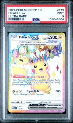 2024 Pokemon Ssp En-Surging Sparks #219 Pikachu Ex Ultra Rare PSA 9 - Image 1