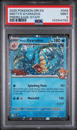 2025 Pokemon EN-Destined Rivals Misty's Gyarados Prerelease-Staff PSA 9 #049 - Image 1
