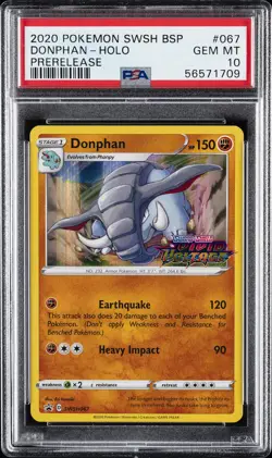 2020 POKEMON SWSH BLACK STAR PROMO PRERELEASE #067 DONPHAN-HOLO PSA 10 - Image 1