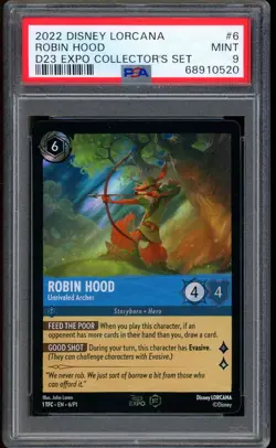 2002 Disney Lorcana D23 EXPO Collector’s Set Robin Hood Holo #6 PSA 9 MINT - Image 1