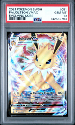 Pokemon TCG Jolteon VMAX Holo Ultra Rare Card Evolving Skies 051/203 PSA 10 - Image 1