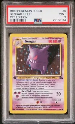 1999 POKEMON FOSSIL 1ST EDITION #5 GENGAR-HOLO PSA 9 - Image 1