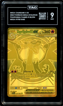 2025 MEGA CHARIZARD X EX HYPER RARE GOLD PHANTASMAL FLAMES POKEMON TAG 9 #130 - Image 1