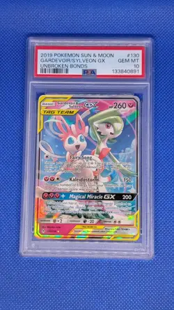 Pokemon TCG Gardevoir & Sylveon GX Holo Card 130/214 Unbroken Bonds PSA 10 - Image 1