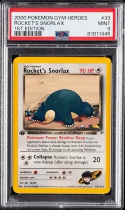 2000 POKEMON GYM HEROES 1ST EDITION #33 ROCKET'S SNORLAX PSA 9 - Image 1