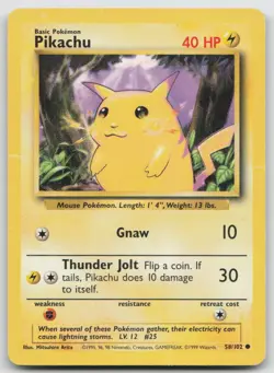Pikachu 58/102 Common Base Set Unlimited Pokemon HP - Image 1
