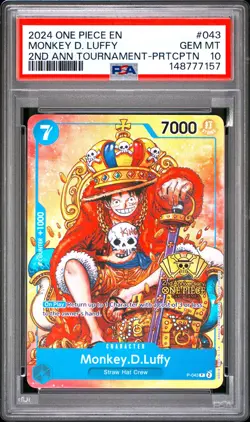 Monkey D. Luffy PSA10 2024 One Piece Promos 2nd Ann Tournament-Prtcptn #043 - Image 1