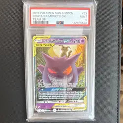 Pokemon TCG Gengar & Mimikyu GX TAG TEAM 53/181 Team Up Holo PSA 9 - Image 1
