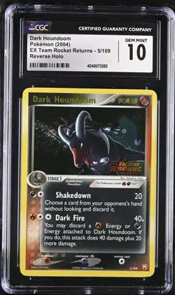 2004 Pokemon EX Team Rocket Returns Dark Houndoom #5/109, CGC 10, Very Low Pop - Image 1