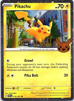 Pikachu 018/091 Sv02: Paldean Fates Cosmos Holo Trick Or Trade Pokemon Nm - Image 1