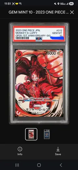 PSA 10 2023 ONE PIECE JP MONKEY D. LUFFY OP 05 FIRST ANNIVERSARY- SIG - Image 1