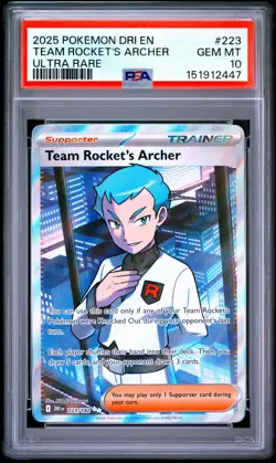 2025 POKEMON DRI EN-DESTINED RIVALS ULTRA RARE #223 TEAM ROCKET'S ARCHER PSA 10 - Image 1