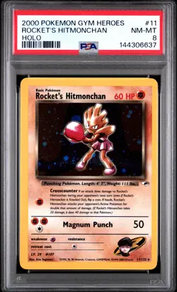 2000 POKEMON GYM HEROES HOLO #11 ROCKET'S HITMONCHAN PSA 8 - Image 1