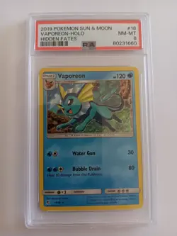 2019 Pokemon Sun & Moon Vaporeon Holo Hidden Fates 18/68 PSA 8 NM-MT - Image 1