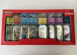 Pokemon TCG Scarlet & Violet: Prismatic Evolutions Pack Costco 8 Mini Tins - Image 1